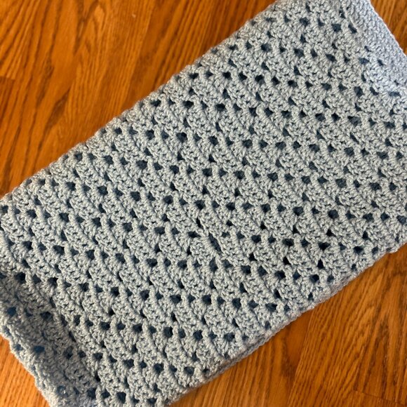 Handmade Beautiful Blue Baby Afghan Approximately 39 x 40 1/2 inches - Picture 3 of 3